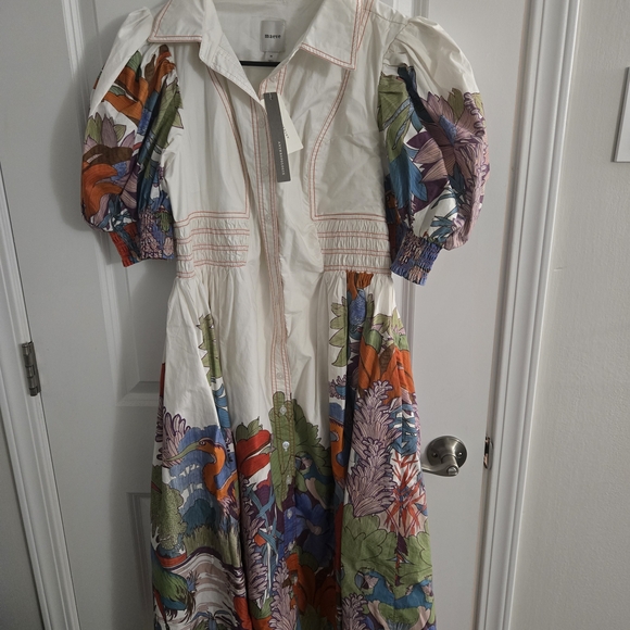 NWT MAEVE ANTHROPOLOGIE Multicolor Floral Puff Sleeve Smocked Shirt Dress - Picture 5 of 7